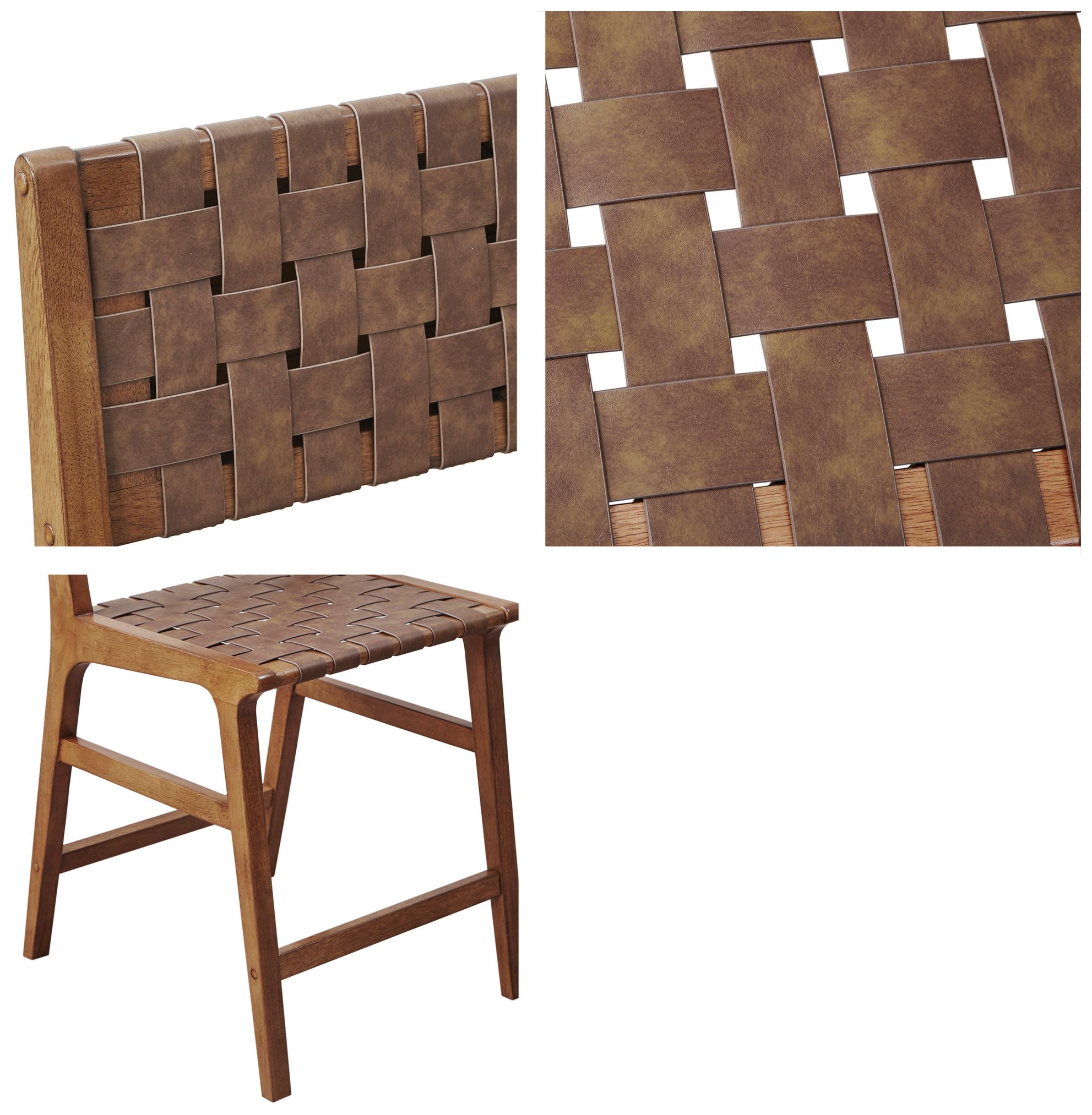 Image 6 INK+IVY Brown Oslo Faux Leather Woven Counter Stool 24"H more views