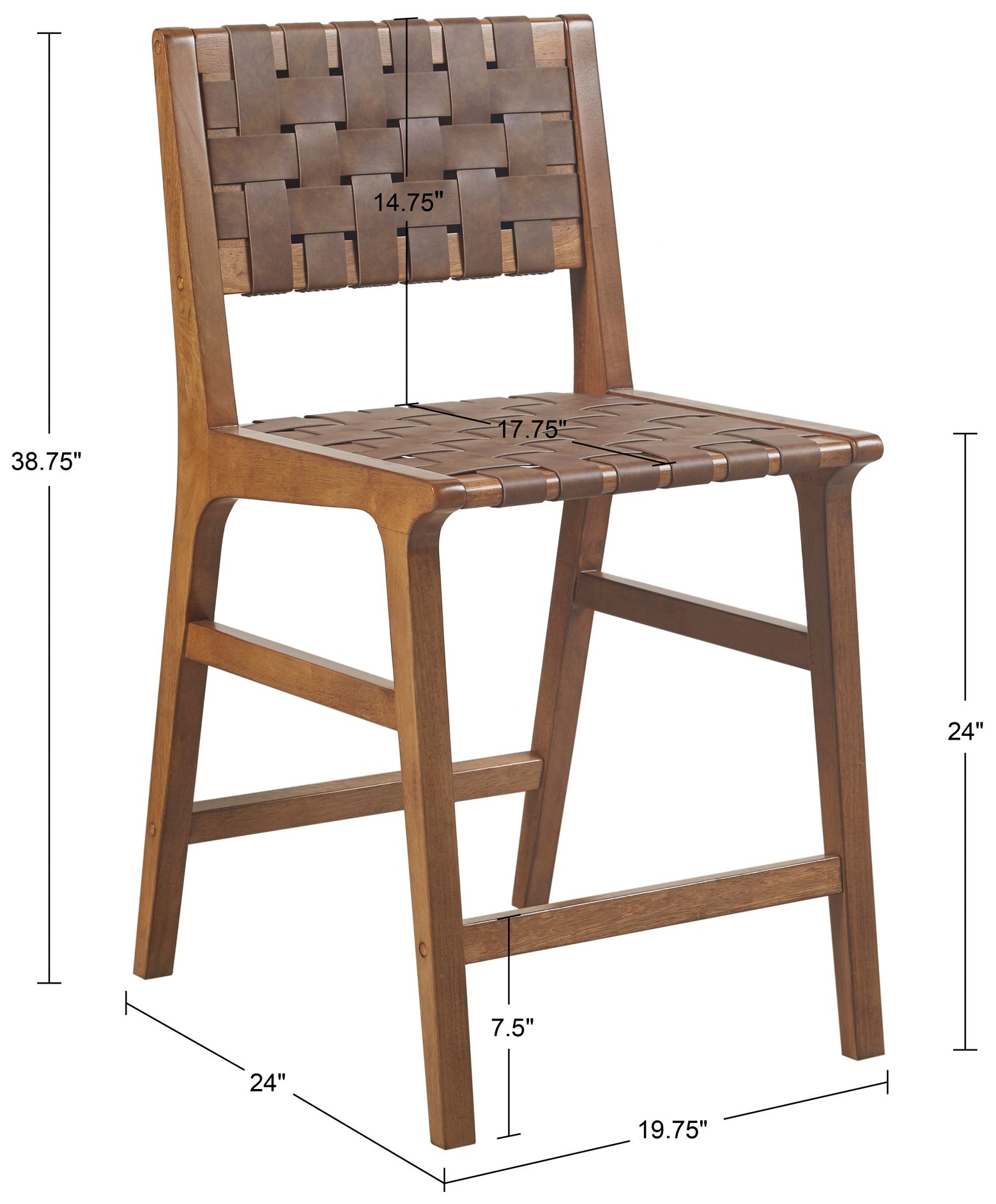 INK+IVY Brown Oslo Faux Leather Woven Counter Stool 24"H