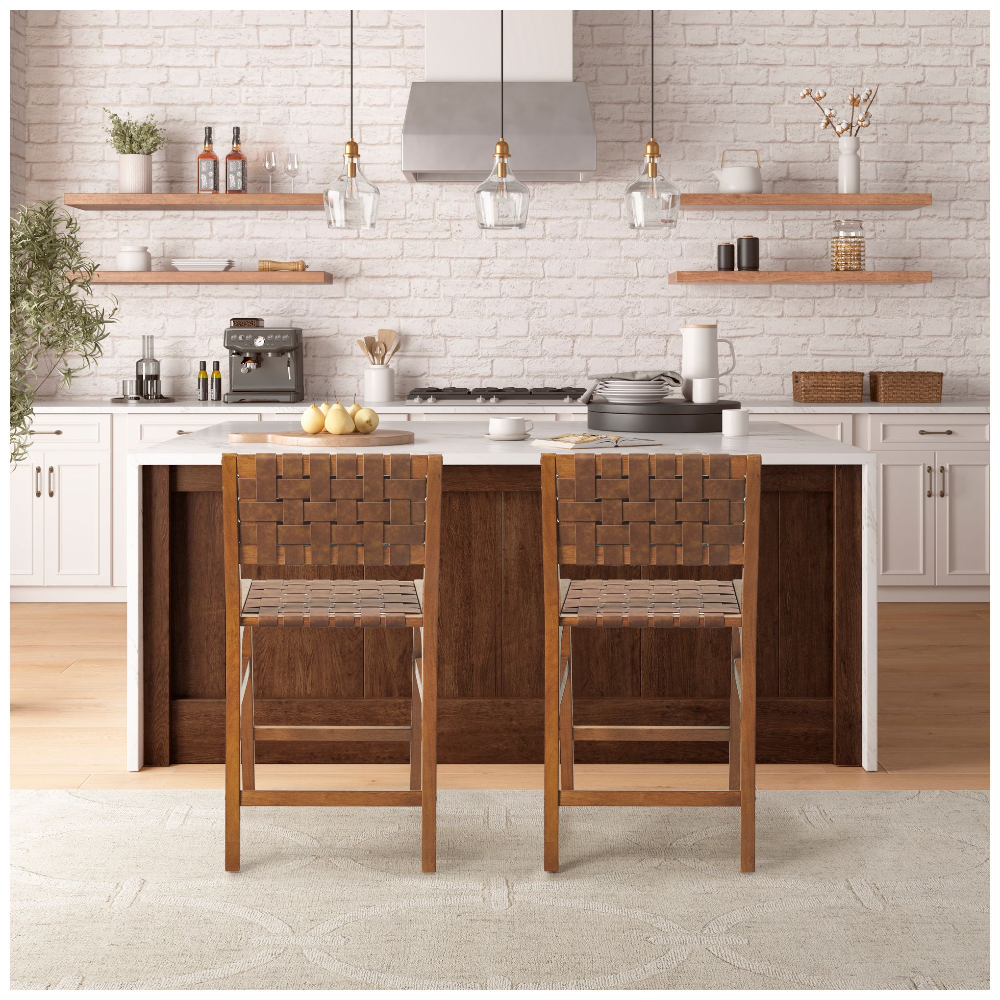 INK+IVY Brown Oslo Faux Leather Woven Counter Stool 24"H