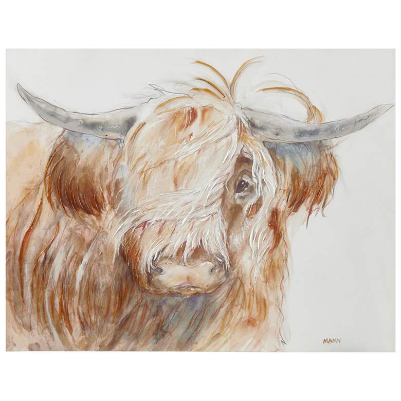Image 1 INK+IVY Brown Windswept Hand Embellished Highland Bull Canvas Wall Art