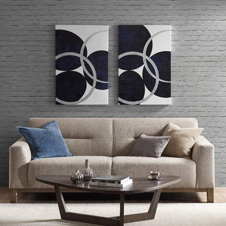 Image 1 INK + IVY Celestial Orbit Navy 36" High 2-Piece Wall Art Set