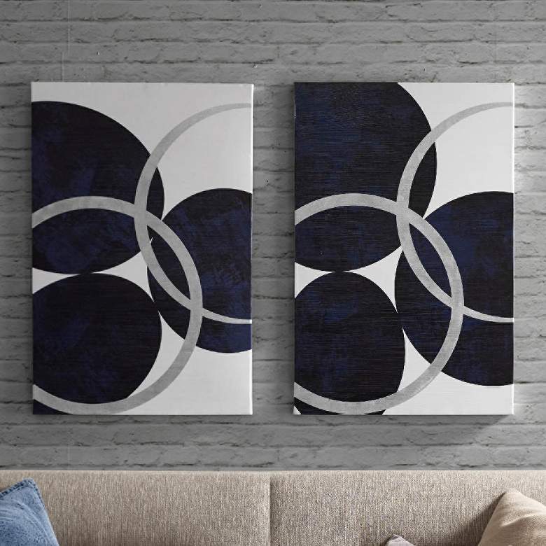 Image 6 INK + IVY Celestial Orbit Navy 36" High 2-Piece Wall Art Set more views