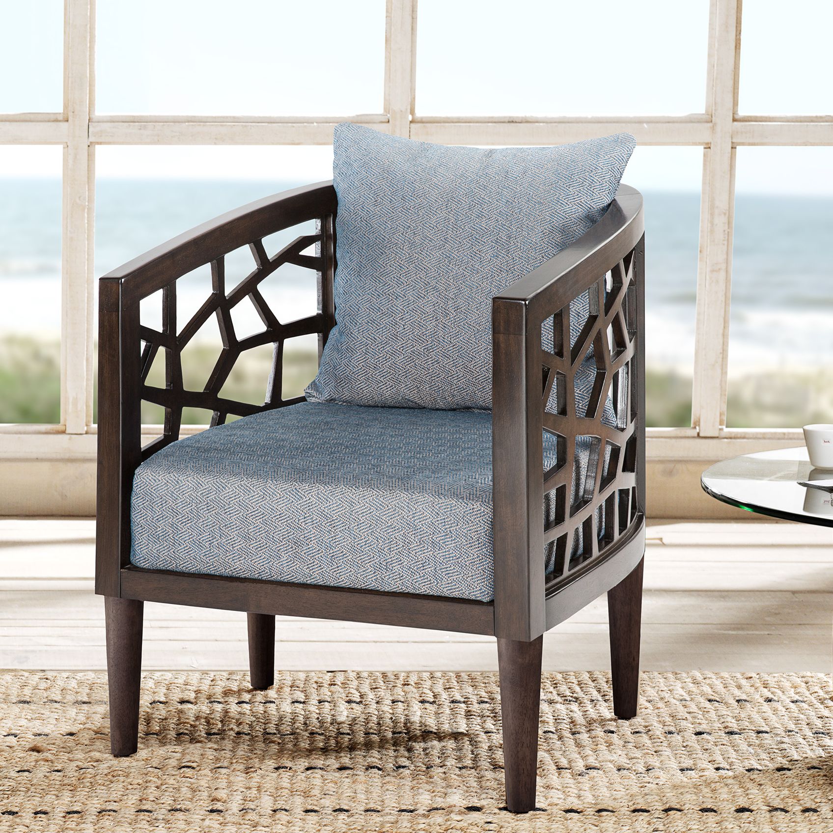 Wood and best sale fabric accent chairs