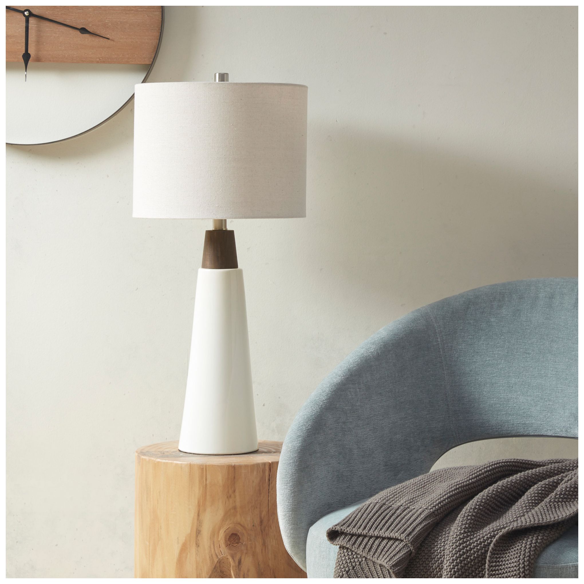 Image 3 INK+IVY Cream Shade Tristan Triangular Ceramic and Wood Table La more views