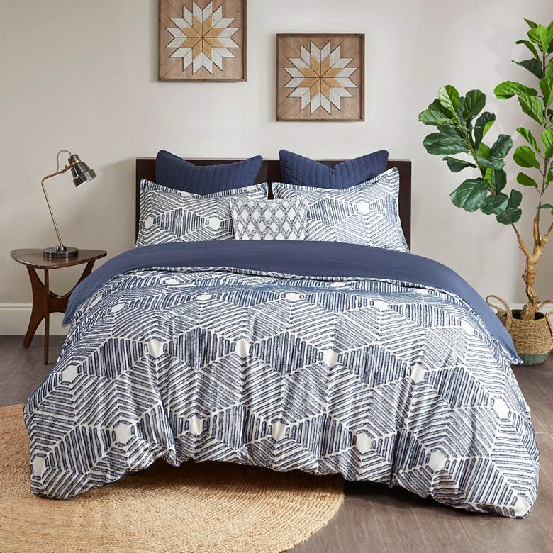 Image 3 INK + IVY Ellipse Navy Full/Queen 3-Piece Comforter Mini Set more views