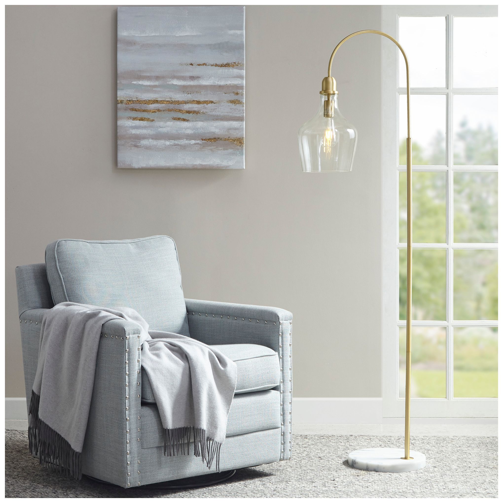 Image 3 INK+IVY Gold Auburn Arched Floor Lamp with Marble Base more views