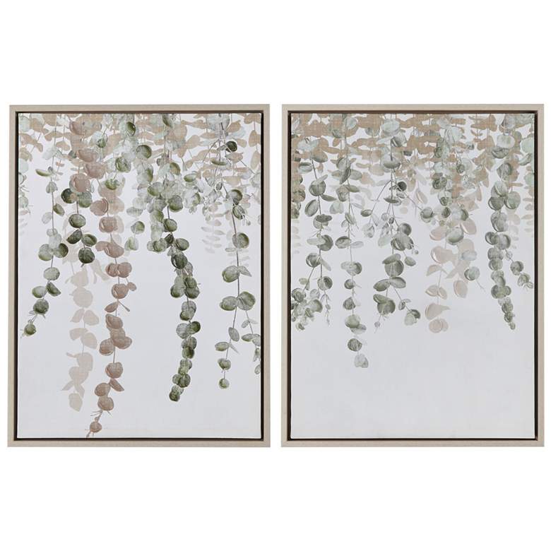 Image 1 INK+IVY Green Botanical Waterfall Eucalyptus Framed Canvas Wall Decor Set