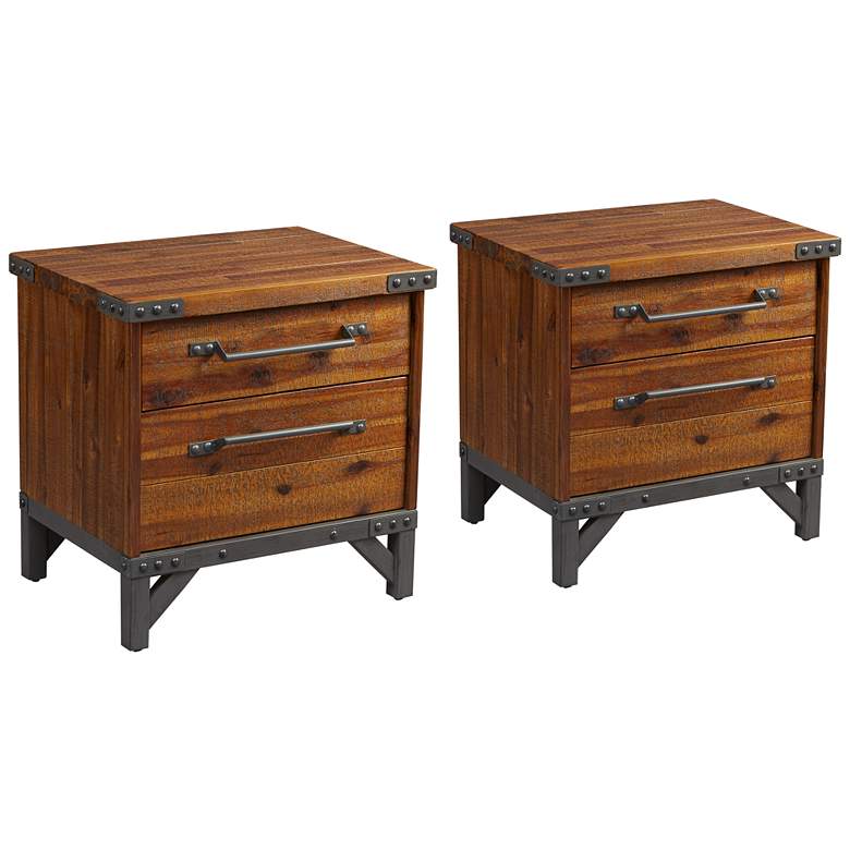 Image 1 INK + IVY Lancaster 24 inch Wide Acacia 2-Drawer Nightstands Set of 2
