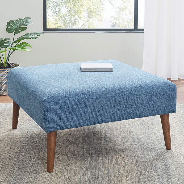 Image 1 INK + IVY Maise Blue Fabric Square Ottoman