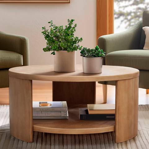 Ink Table INK+IVY Natural Skye Round Coffee Table with Shelf - #8213F | Lamps Plus