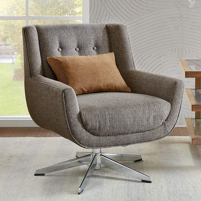 Image 1 INK + IVY Nina Grey Fabric Tufted Swivel Lounge Chair