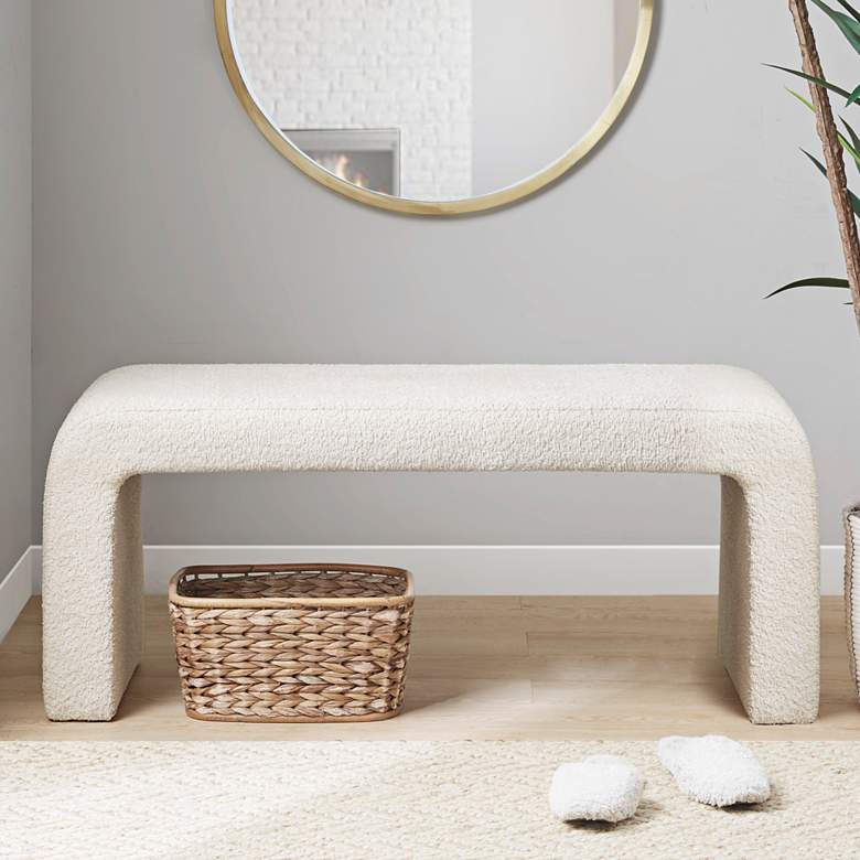 Image 1 INK+IVY Steve 42" Wide Cream Boucle Waterfall Accent Bench