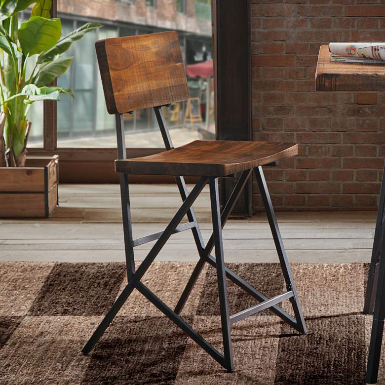Image 1 INK+IVY Trestle 19 inch Reclaimed Wood and Metal Industrial Counter Stool