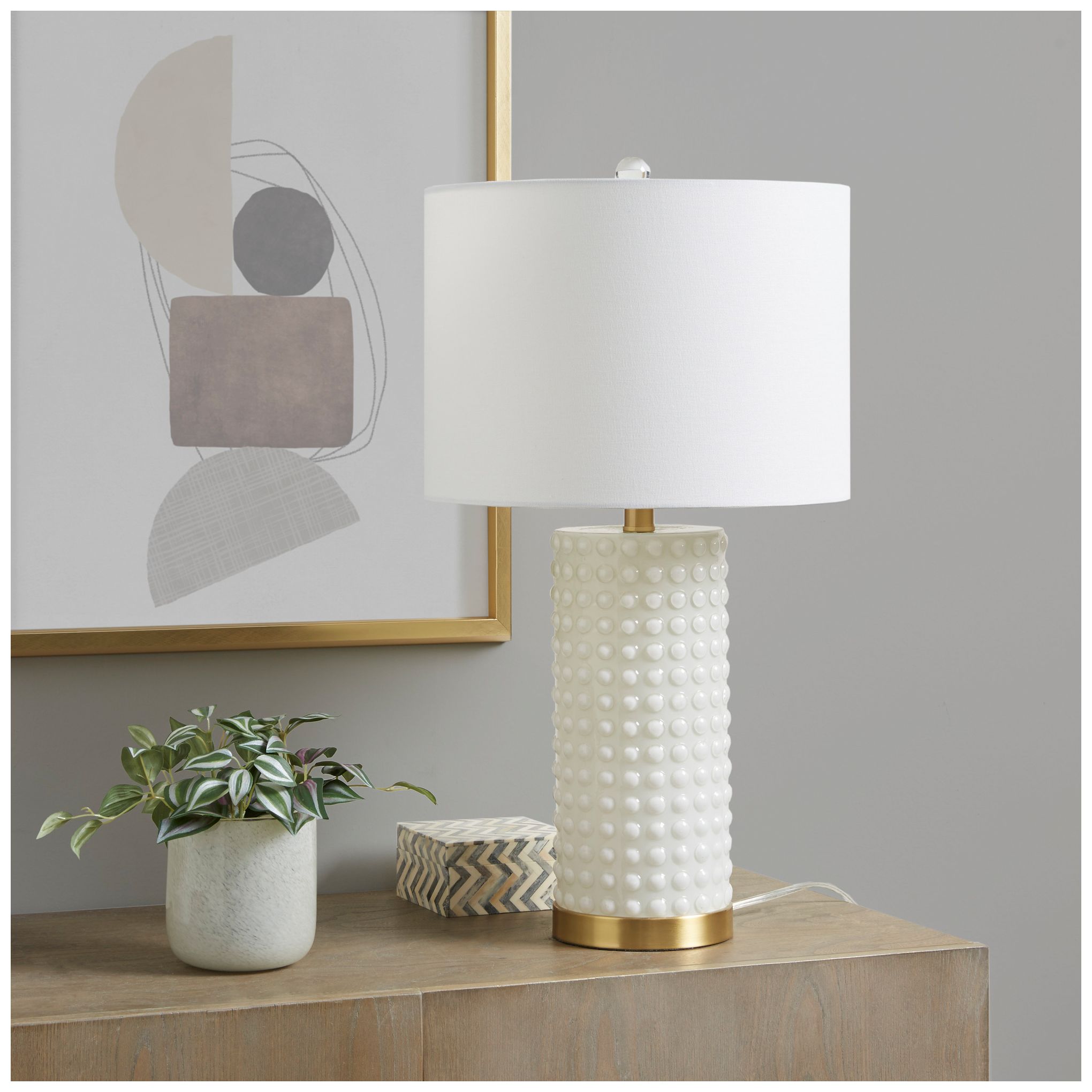 Image 3 INK+IVY White/Gold Grace Ivy Textured Dot Table Lamp more views