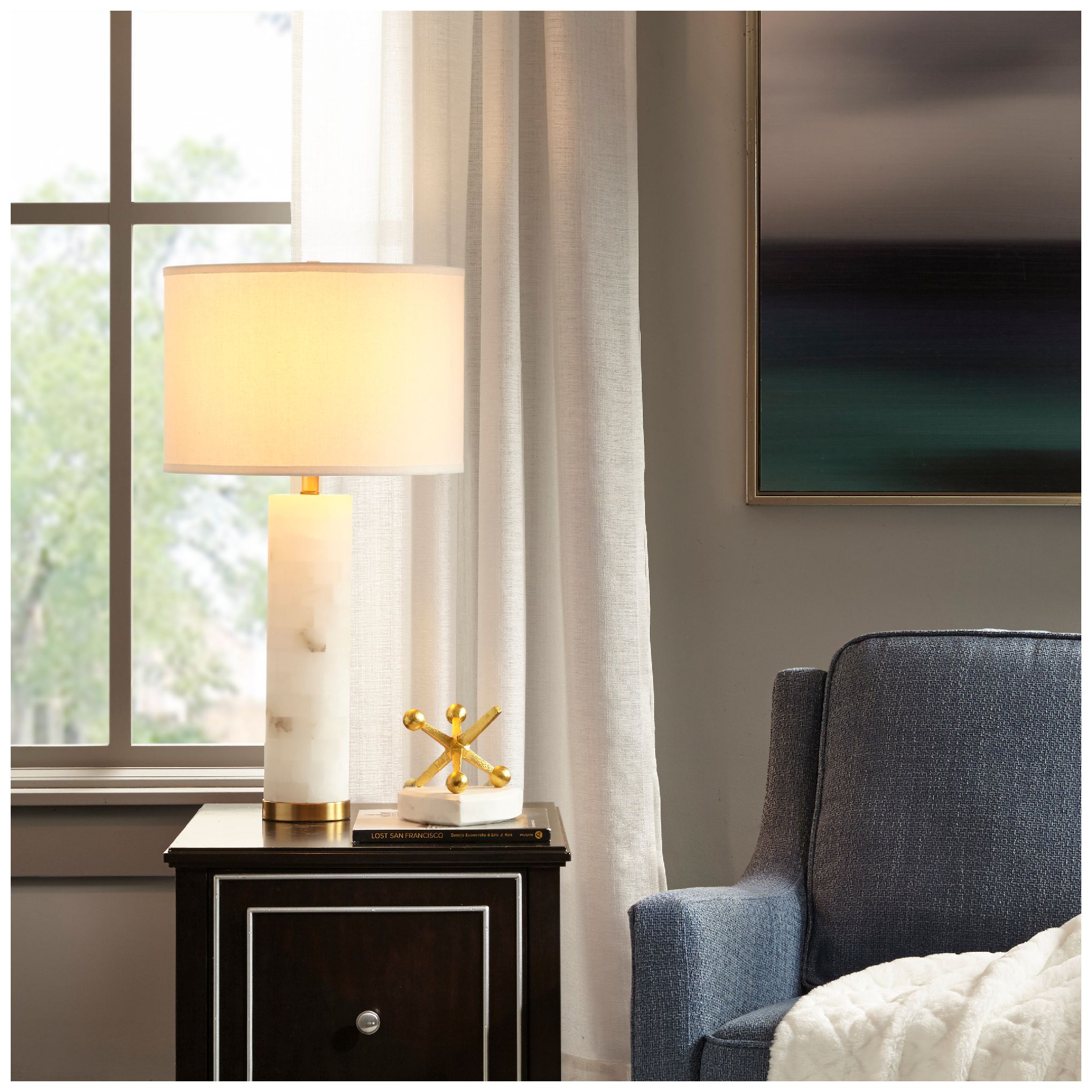 Image 5 INK+IVY White/Gold Prague Alabaster Table Lamp more views