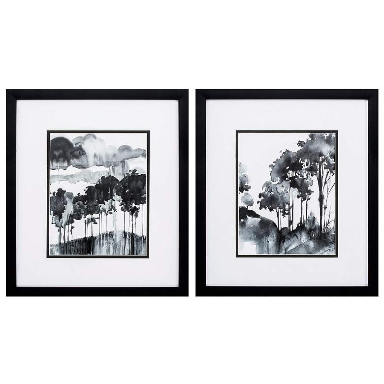 Image 1 Ink Wash Trees 14"W x 16"H Framed Art Set of 2