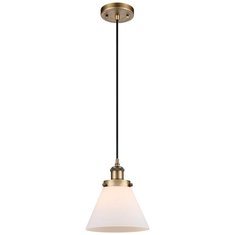Image 1 Innovations Ballston Urban Cone 8" Brass Matte White Mini Pendant