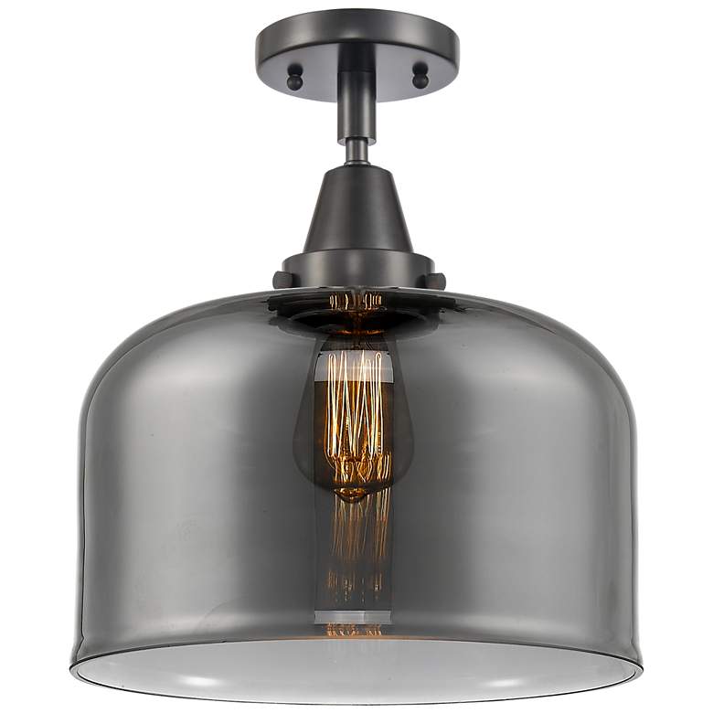 Image 1 Innovations Caden Bell 12" Matte Black Smoke Glass Ceiling Light