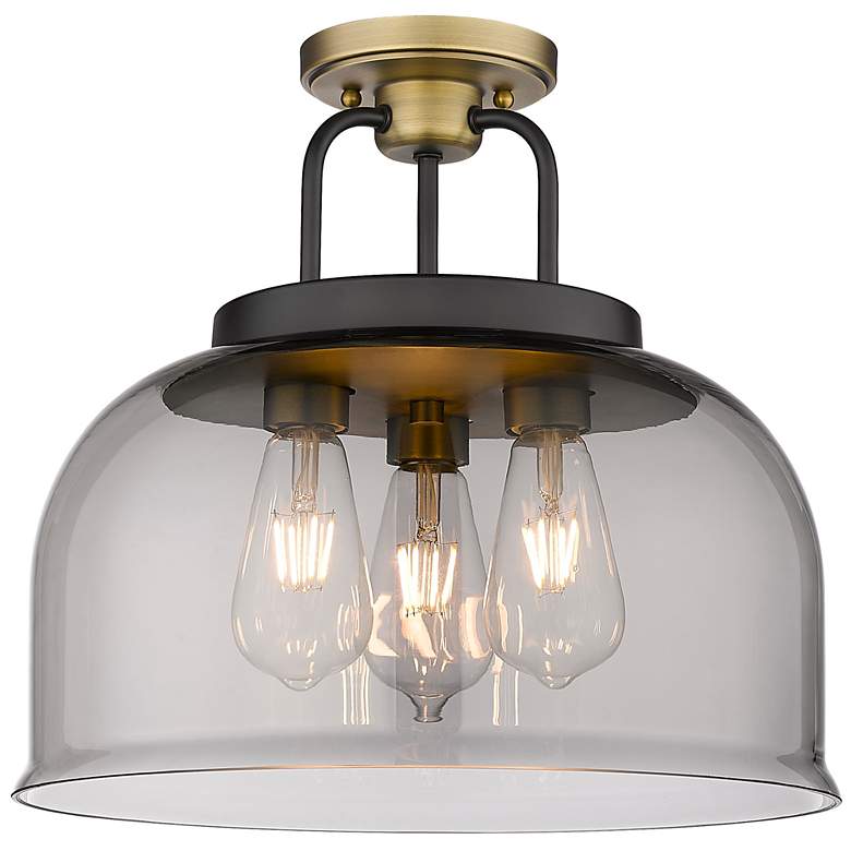 Image 1 Innovations Kahana 15" Black Brass Smoke Glass Dome Ceiling Light