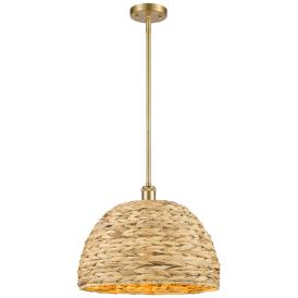 Innovations Lighting 15 3/4" Wide Gold and Woven Rattan Pendant Light Innovations Lighting 15 3/4" Wide Gold and Woven Rattan Pendant Light