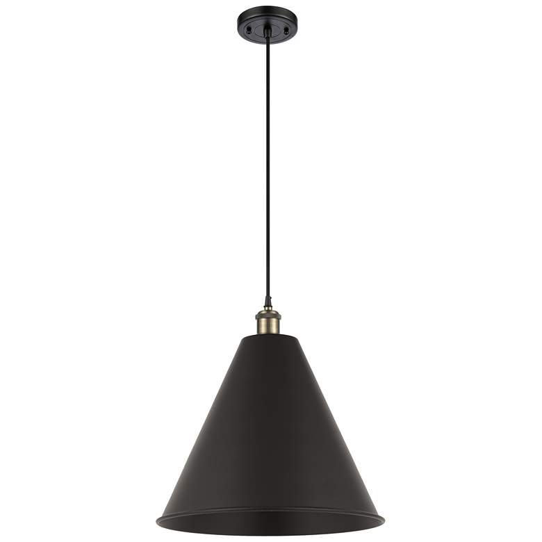 Image 1 Innovations Lighting Ballston 16" Black Brass Modern Cone Pendant