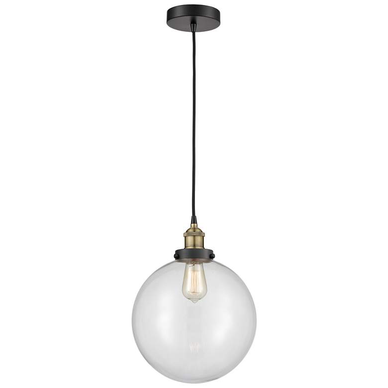 Image 1 Innovations Lighting Beacon 12" Black Brass Clear Shade Mini Pendant