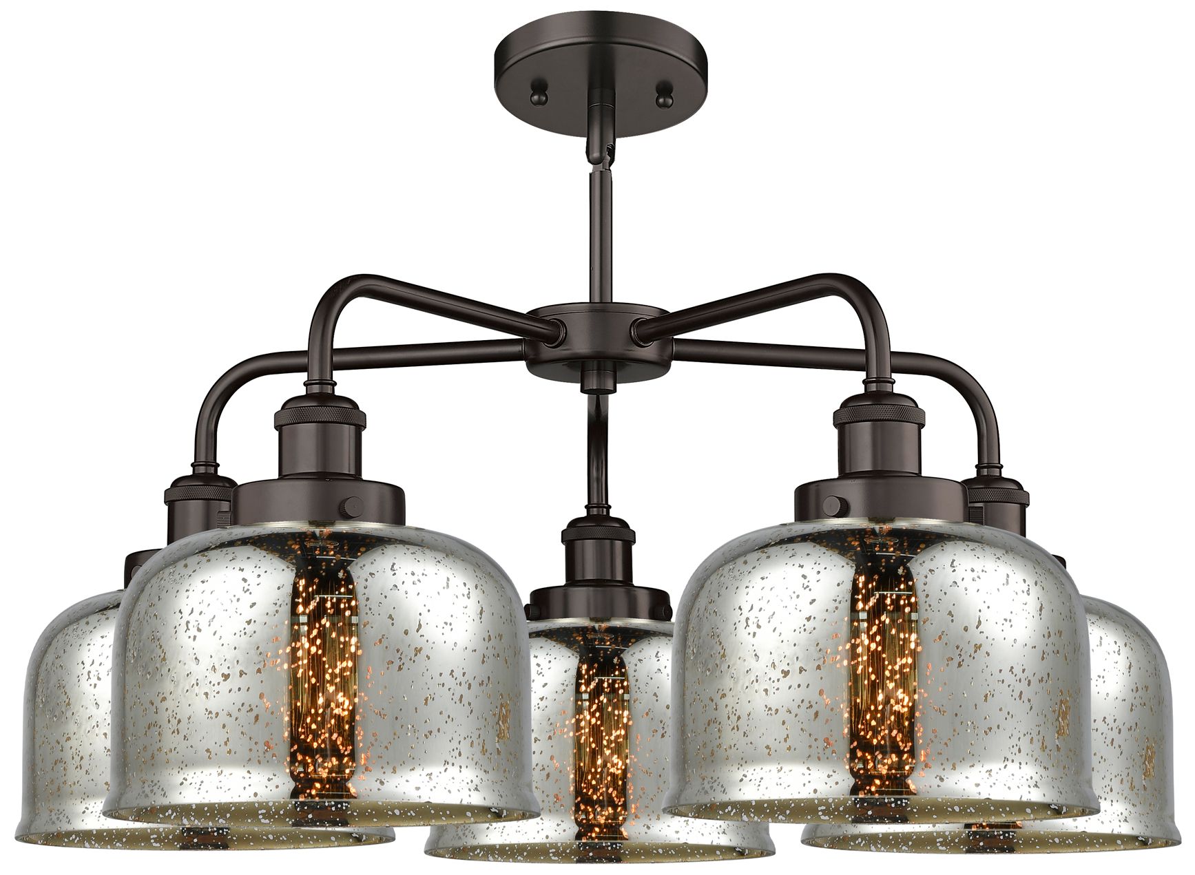 Image 2 Innovations Lighting Bell 26" 5-Light Bronze Mercury Glass Chandelier more views