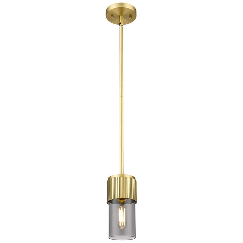 Image 1 Innovations Lighting Bolivar 4" Brass and Smoke Glass Mini Pendant