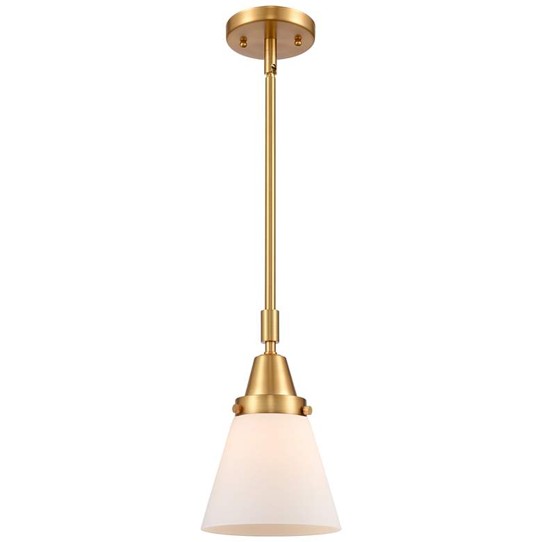 Image 1 Innovations Lighting Caden Cone 6" Satin Gold White Glass Mini Pendant