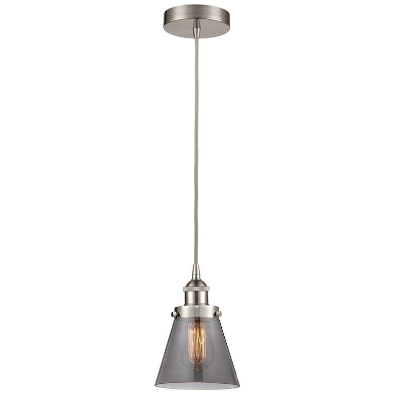 Image 1 Innovations Lighting Cone 6 1/4" Nickel and Smoke Glass Mini Pendant