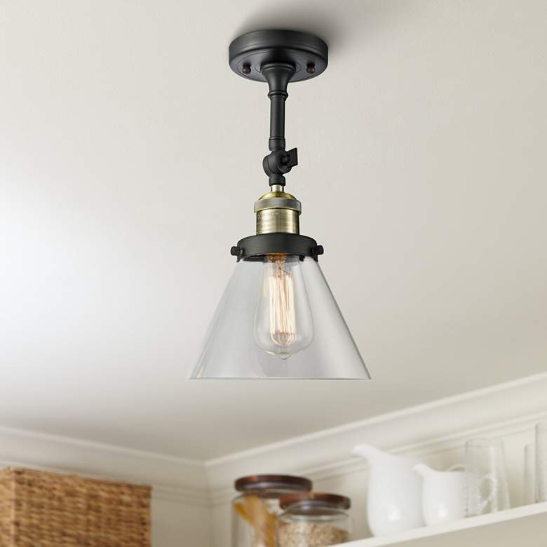 Image 1 Innovations Lighting Cone 8" Wide Black and Brass Ceiling Light