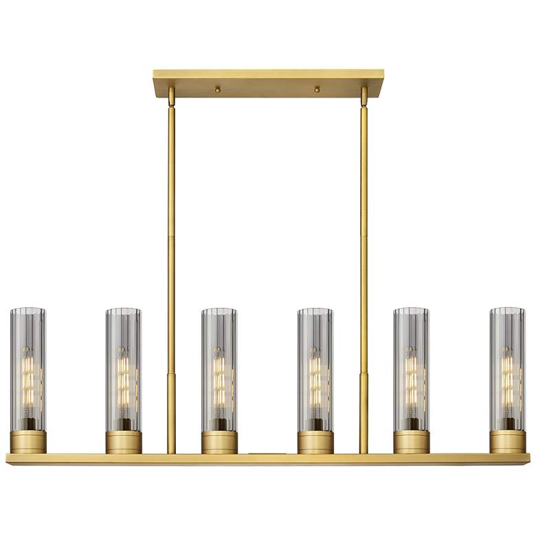 Image 1 Innovations Lighting Empire 44 1/4" Brass Smoked Glass Linear Pendant