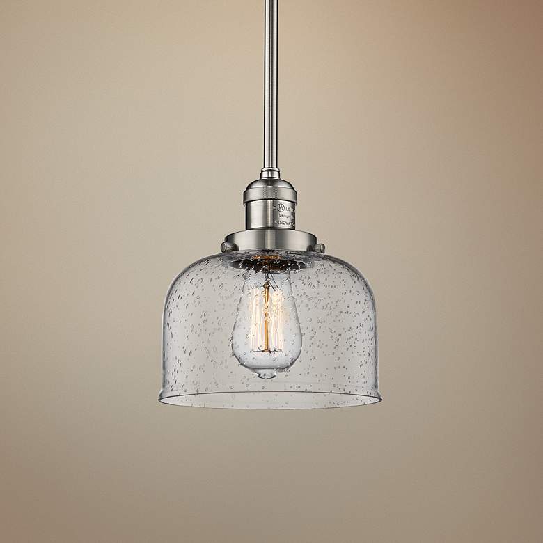 Image 1 Innovations Lighting Large Bell 8" Wide Nickel and Glass Mini Pendant