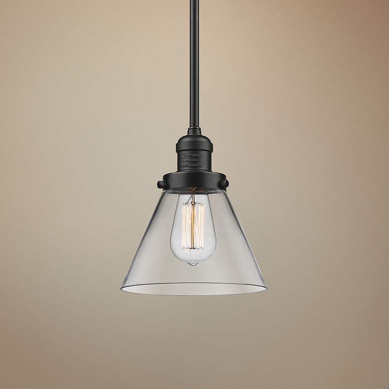 Image 1 Innovations Lighting Large Cone 8" Glass and Bronze Mini Pendant