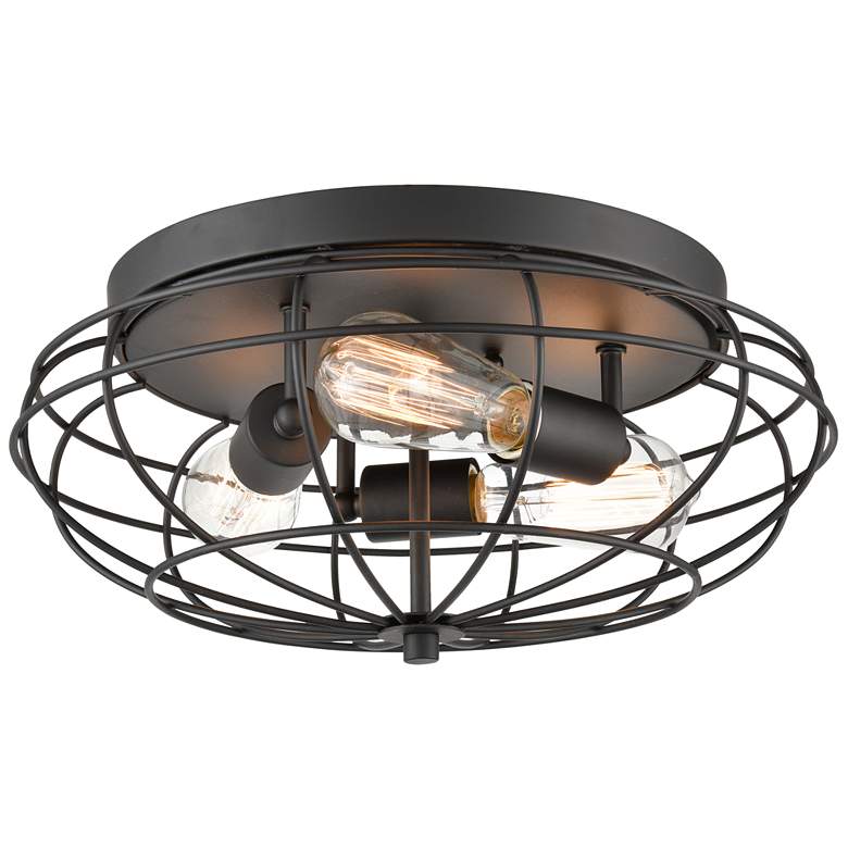 Image 1 Innovations Lighting Muselet 15 inch Rustic Cage Matte Black Ceiling Light