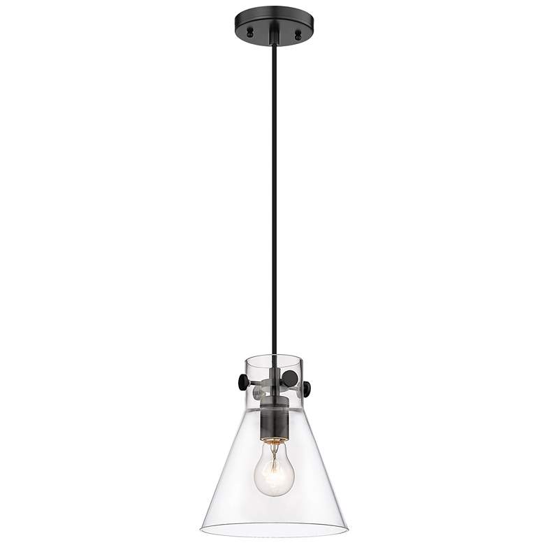 Image 1 Innovations Lighting Newton Cone 8" Matte Black Clear Glass Pendant