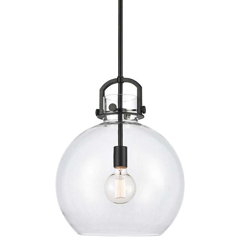 Image 1 Innovations Lighting Newton Sphere 14" Black and Clear Glass Pendant