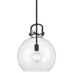 Innovations Lighting Newton Sphere 14" Black and Clear Glass Pendant