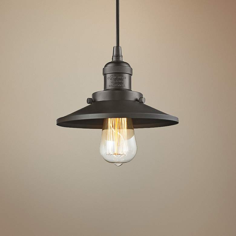 Image 1 Innovations Lighting Railroad 8 inch Wide Oil-Rubbed Bronze Mini Pendant