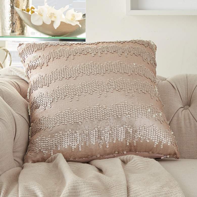 Image 1 Inspire Me! Home Decor Champagne Sequin 18 inch Square Pillow