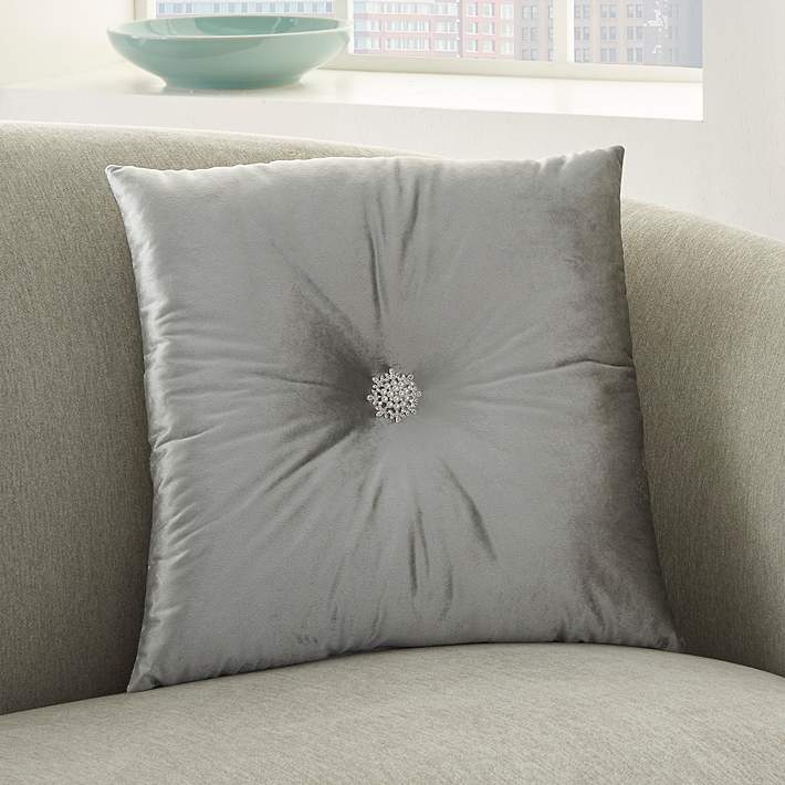 Inspire Me! Home Decor Gray Center Brooch 18 Square Pillow - #017N3