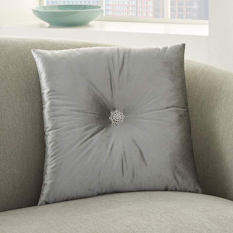 Image 1 Inspire Me! Home Decor Gray Center Brooch 18 inch Square Pillow