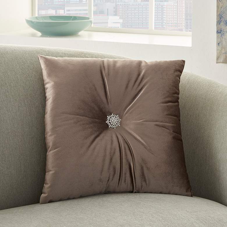 Image 1 Inspire Me! Home Decor Taupe Center Brooch 18 inch Square Pillow