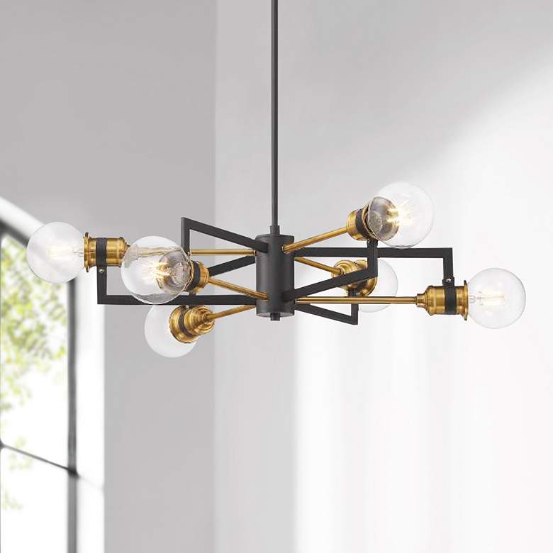 Image 1 Intention 23 1/2 inch Wide Black and Brass Modern Pendant Chandelier Light