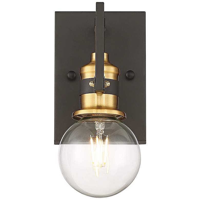 Image 1 Intention 6 1/2" High Warm Brass and Black Wall Sconce