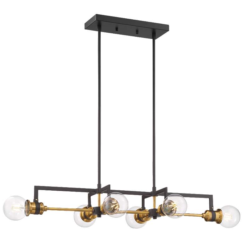 Image 1 Intention; 6 Light; Island Pendant Fixture; Warm Brass and Black Finish