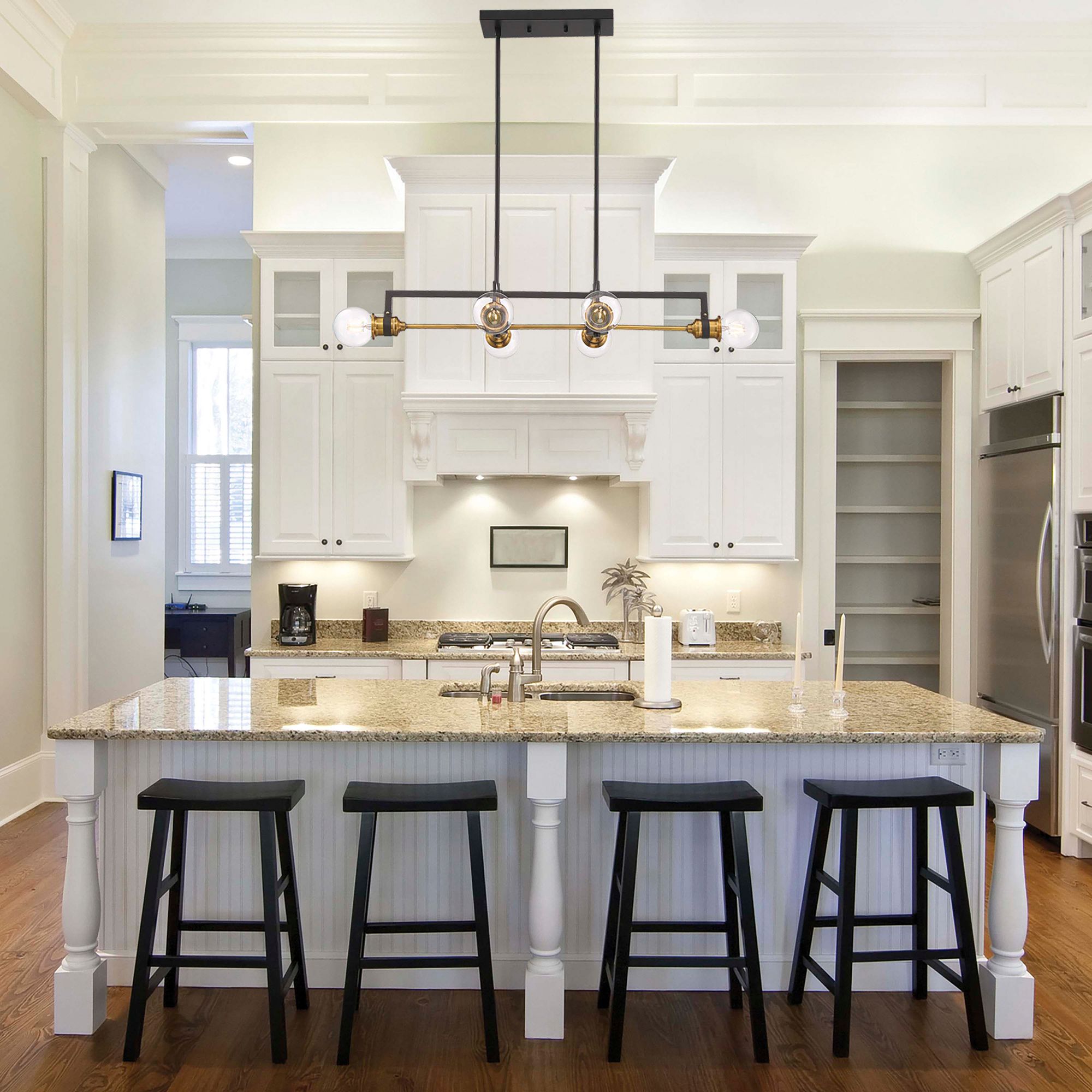 Image 5 Intention; 6 Light; Island Pendant Fixture; Warm Brass and Black Finish more views