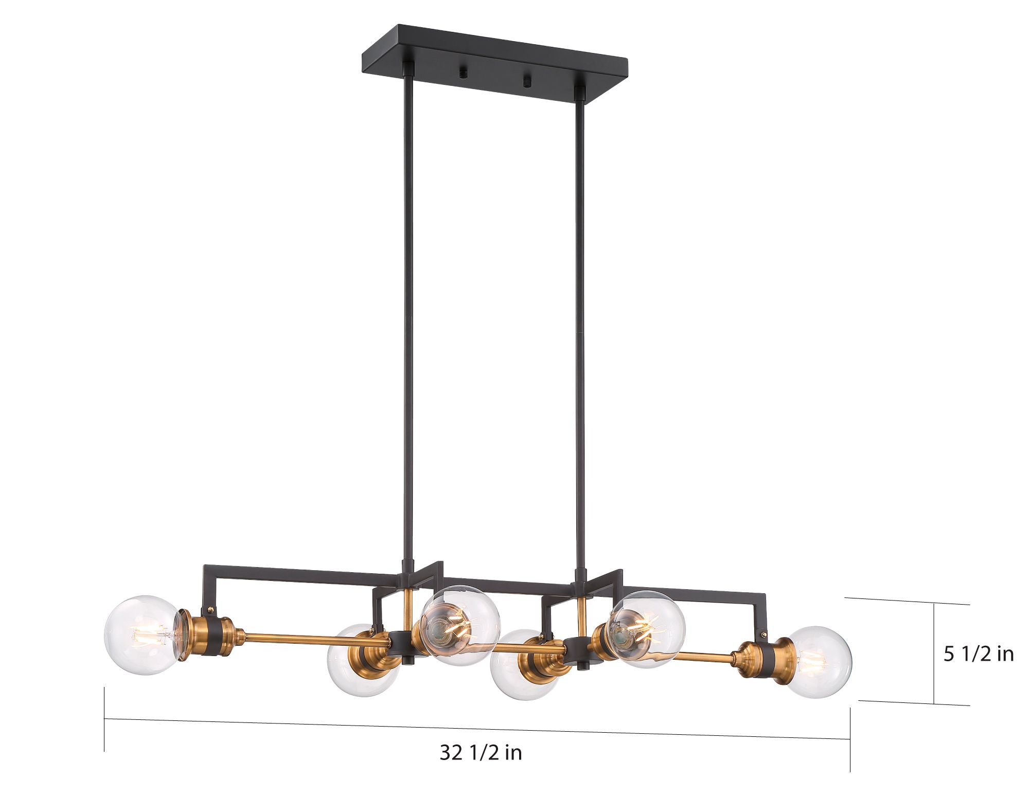 Image 6 Intention; 6 Light; Island Pendant Fixture; Warm Brass and Black Finish more views