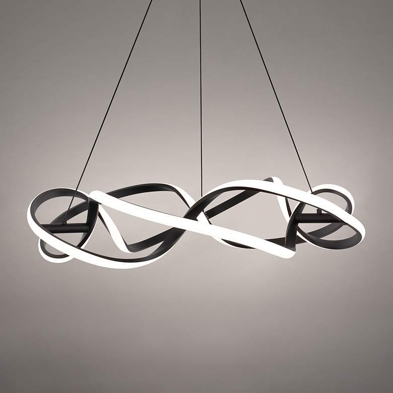 Image 1 Interlace 28" Wide Black Metal Swirls LED Pendant Light