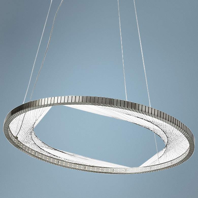 Image 1 Interlace 30 inch Wide Satin Nickel Ring LED Pendant Light